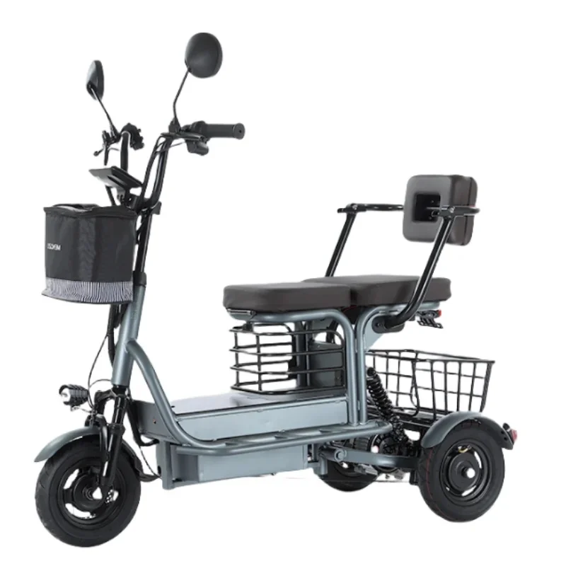 Leistungsstarkes Eltern-Kind-Elektro-Dreirad für Erwachsene, 3-Rad-Fahrzeug für Senioren, 2 Sitze, 800W, herausnehmbarer Akku, große Reichweite, Elektro-Scooter, 60 km