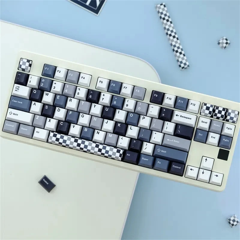 129 Keys Colorless Chessboard Theme Keycap Black and White Grid PBT Five-sided Sublimation Chreey Profile Small Full Set Keycaps