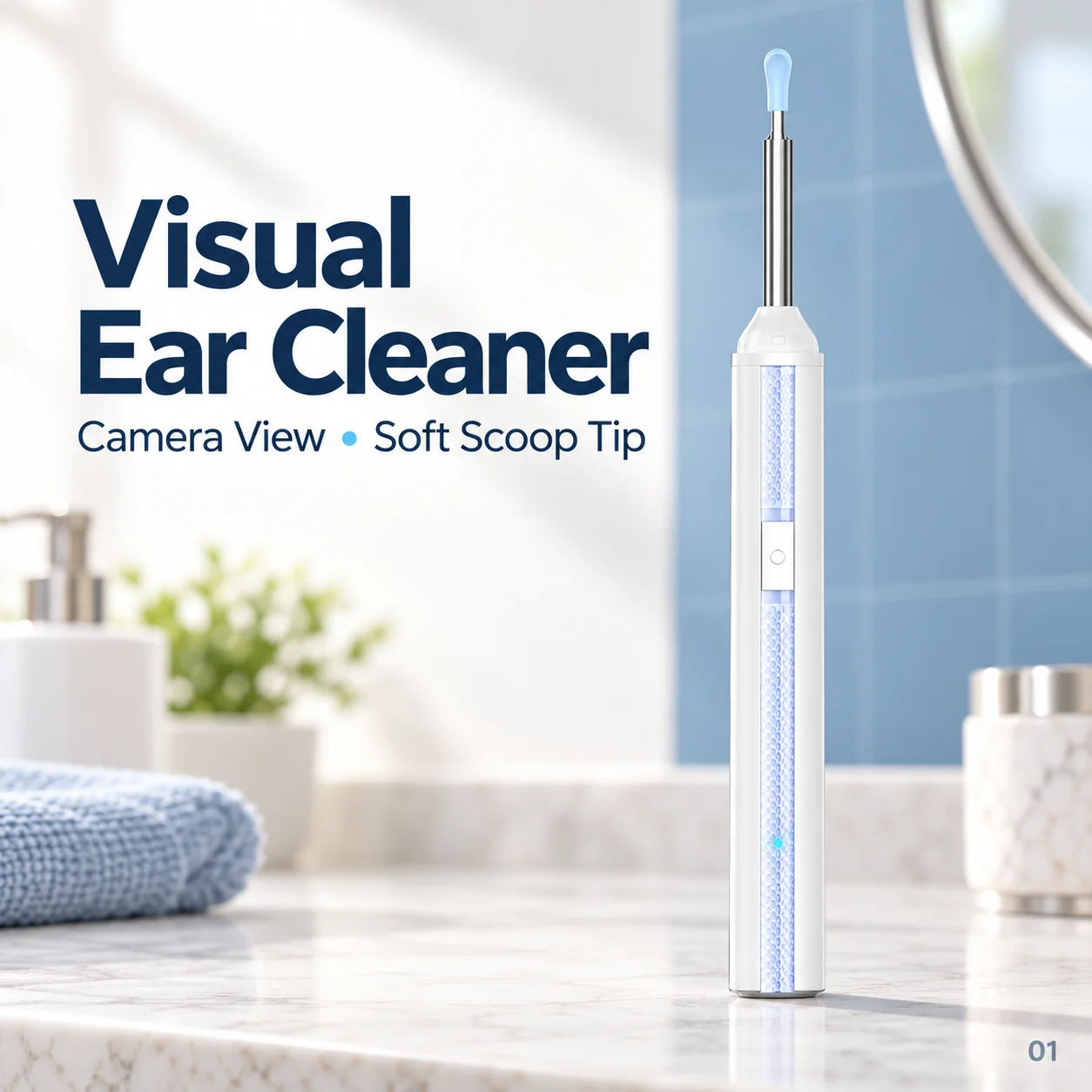 WiFi Ear Cleaner with Camera, 6 Silicone Replacement Tips, USB-C Rechargeable, One-Button Control, Slim Pen Design