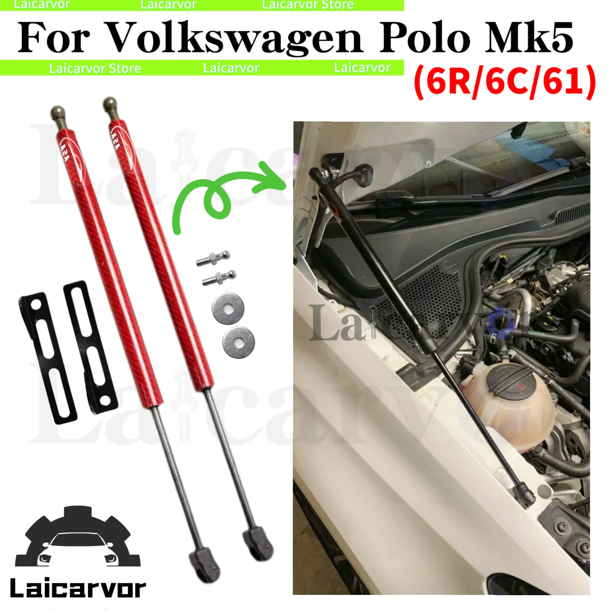 

Qty(2) Hood Struts For Volkswagen Polo Mk5 6R 6C 2009-2017 Front Bonnet Modify Gas Springs Shock Absorbers Lift Supports Dampers