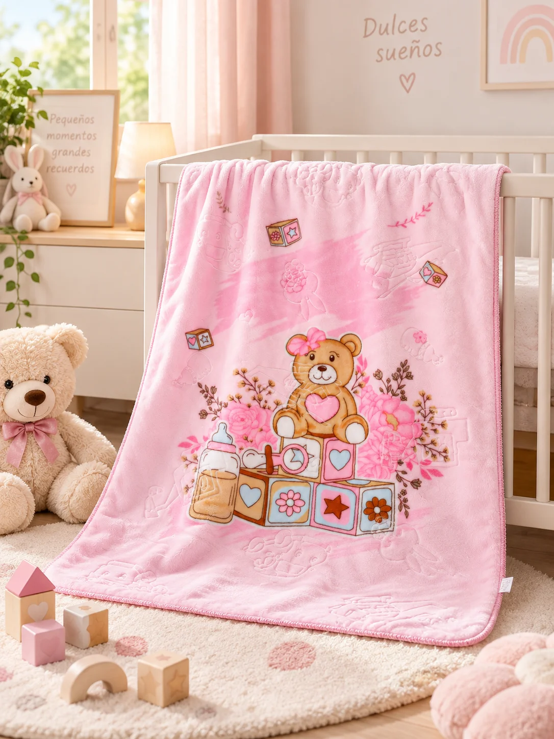 Copertina per neonati, 110x140 cm, ideale per la culla, realizzata in morbido poliestere, con motivo a orsetto, copertina calda per bambini e neonati.