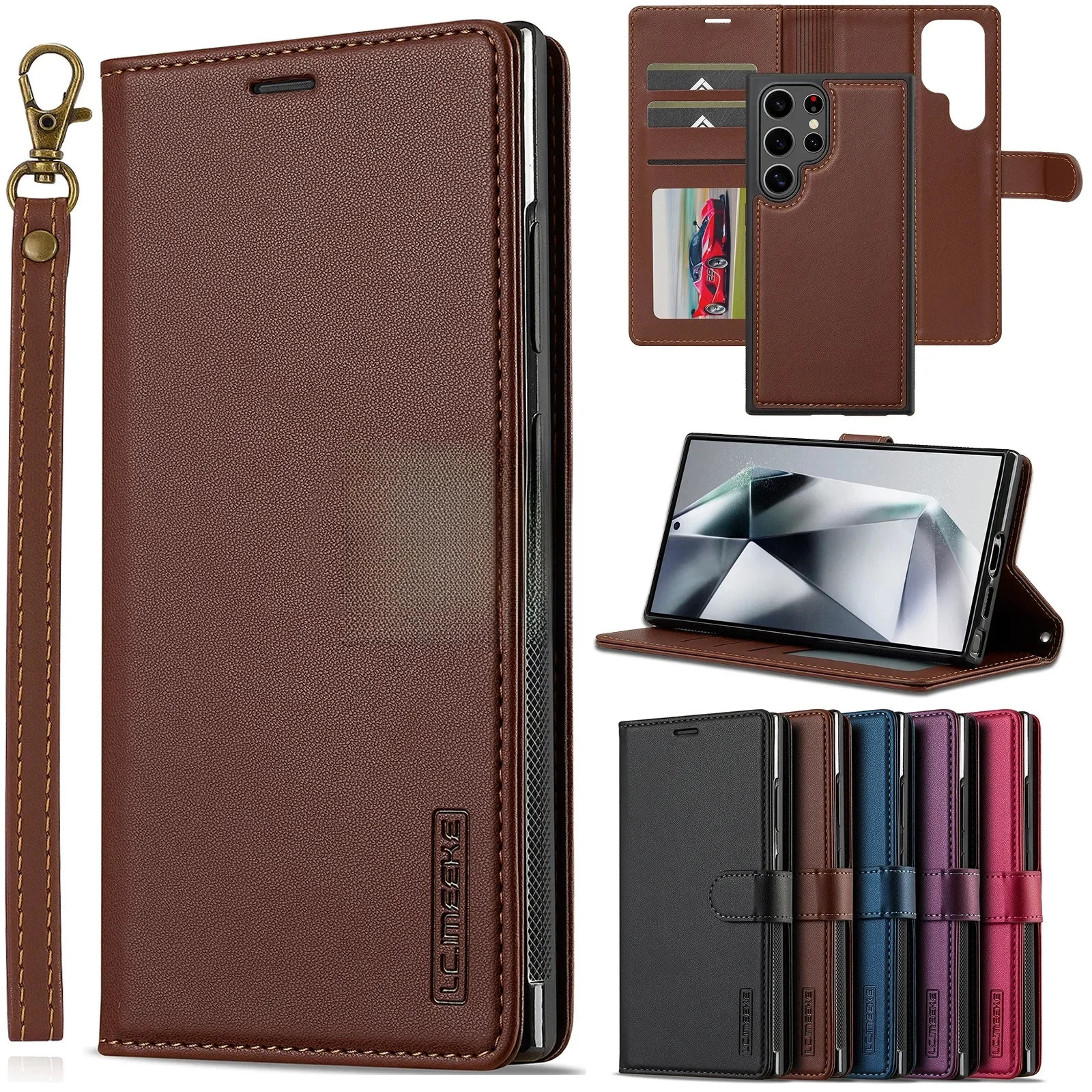 Leather Case voor Samsung Galaxy S26 S25 Rand S24 Ultra S23 S22 Plus S21 FE A17 A16 A36 A56 A15 A35 A55 Magnetische Flip Portemonnee - afbeelding 2