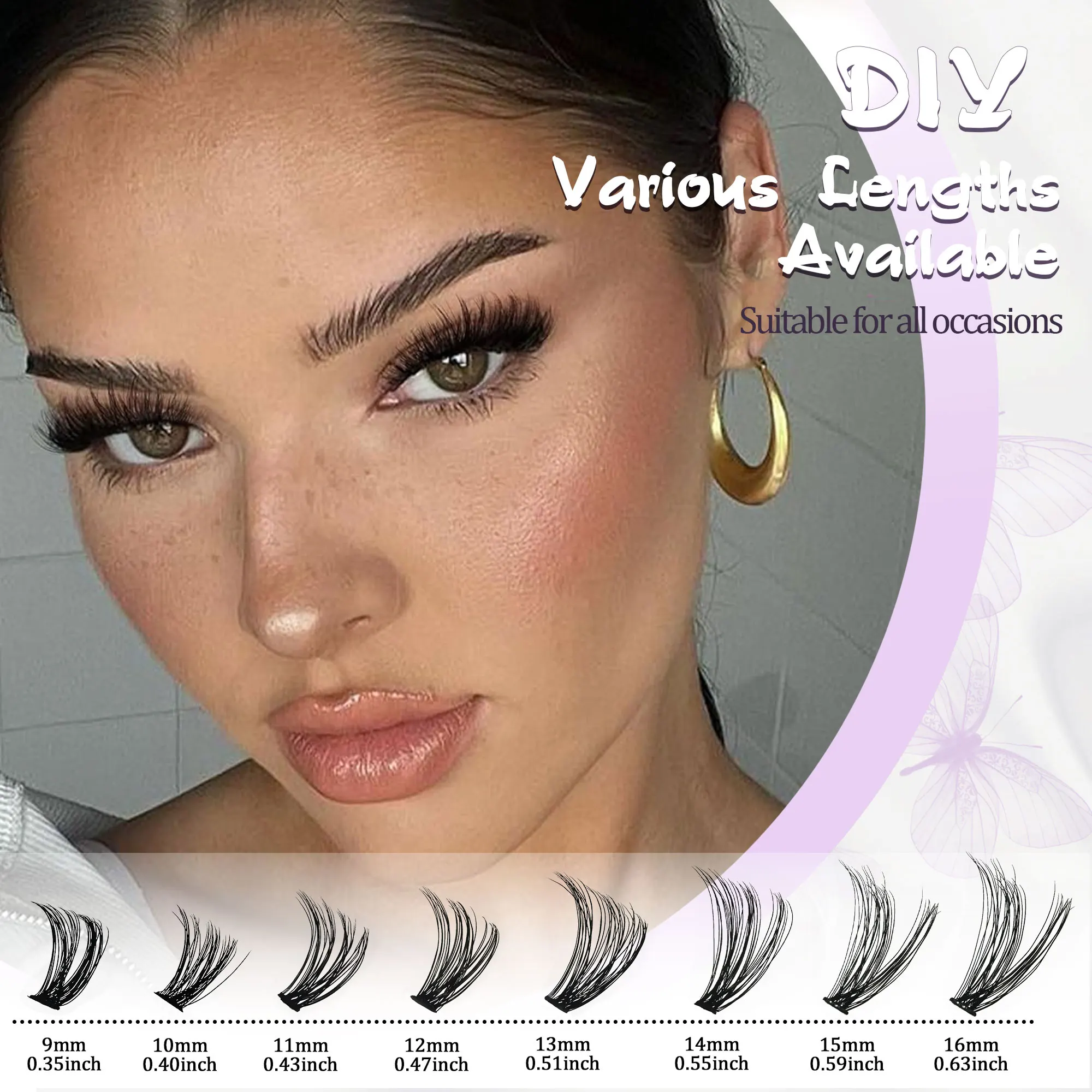 200 Clusters - 20 C/20 D/40 C/40 D/60 D/80 D D I Y False Eyelashes, Fluffy Natural 3 D Eyelash Extensions, 9-16 mm Mixed Length