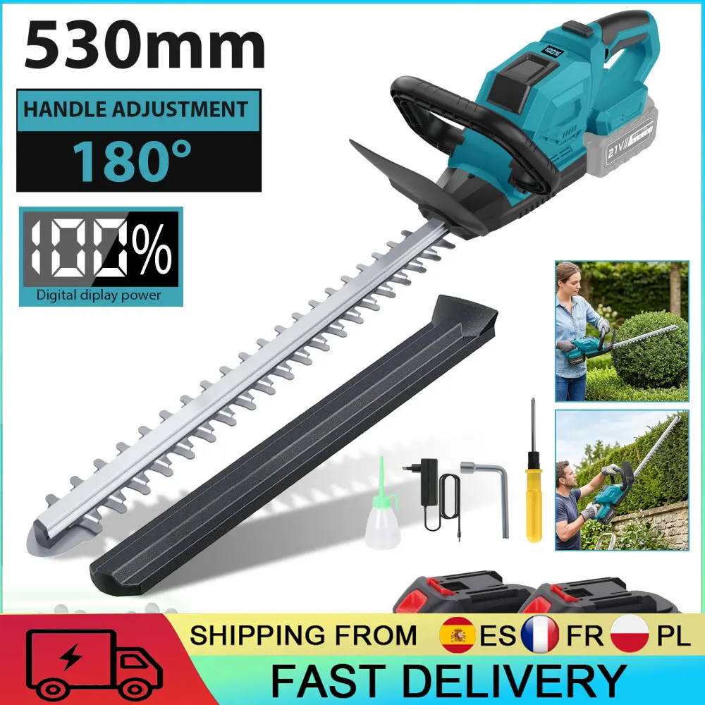 Taille-haie sans fil 21V 180 °   Taille-haie électrique à poignée rotative, alimenté par batterie, compatible avec batterie Makita 18V, affichage LED de la puissance, taille-haie sans balais pour