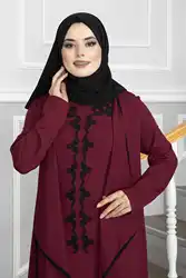 Vestido Hijab peinado Abaya para mujer, ropa musulmana de manga larga, Maxi, de encaje, punto de Polka, caftán islámico de Oriente Medio de Dubai Vestido de Hijab con estampado de ramas para mujer, caftán musulmán, man