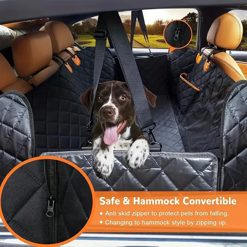 Universal Pet Seat Cover for Car Rear Seat, 100% Waterproof Dog Car Hammock with Visual Mesh Window and Side Zipper