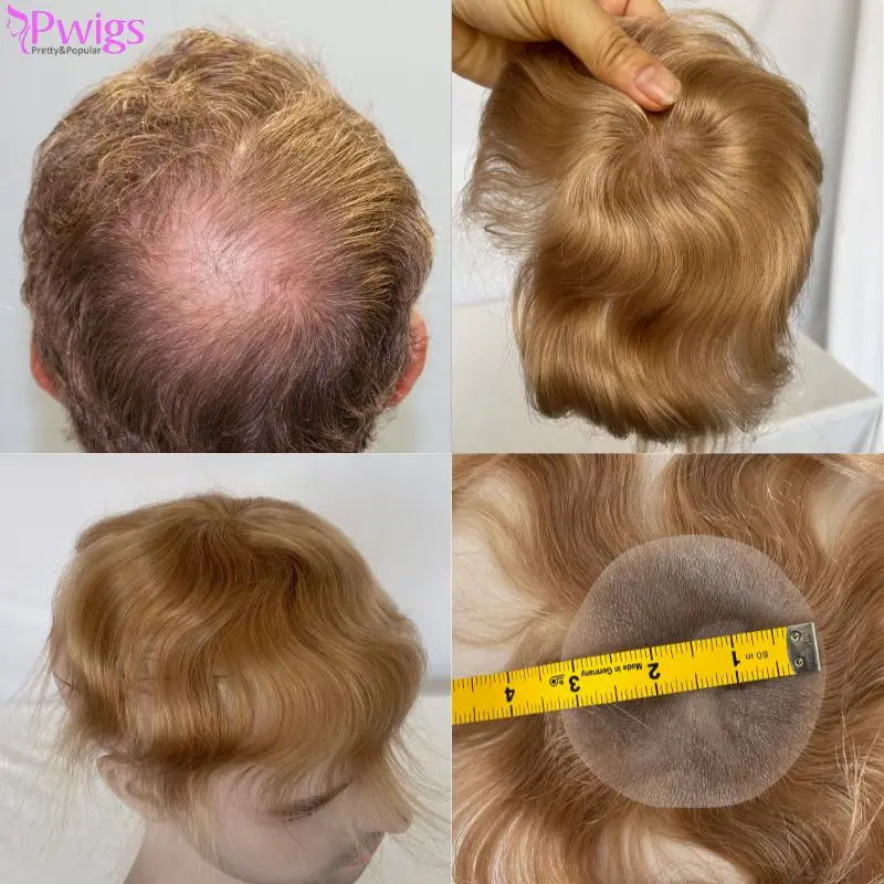 Pwigs 21 Color Thin Skin PU Bald Spot European Hair Patches Toupee For Men 8cm X 8cm Hair Piece Glue On Hair Replacement System