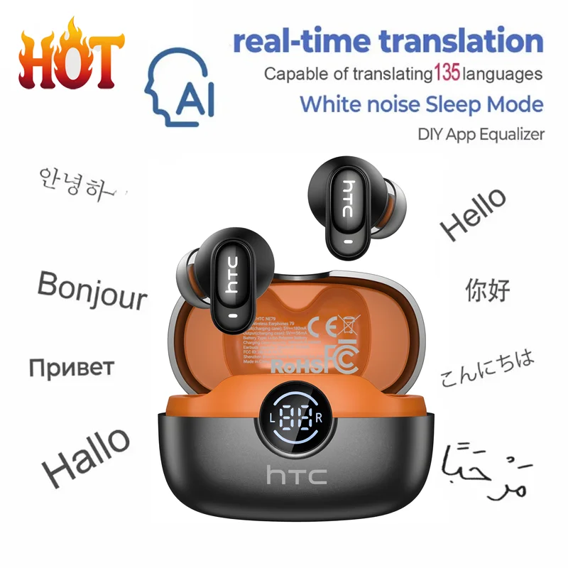 NE79 TWS Kabellose In-Ear-Ohrhörer Bluetooth 6.0 ENC Aktive Geräuschunterdrückung HD-Anruf-Kopfhörer Echtzeit-132-Sprachen-KI-Übersetzer 38 Stunden extrem lange Akkulaufzeit IPX5 Schweißfest