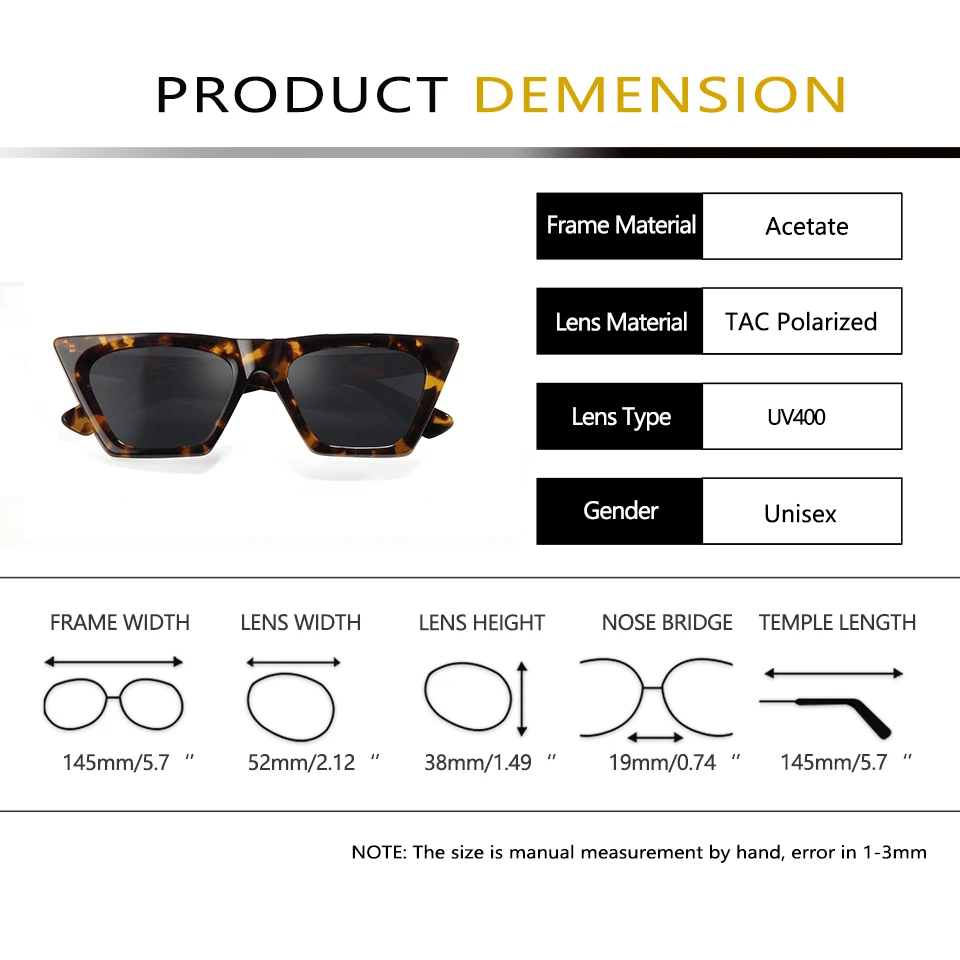 Fashion Oversized Ladies Sunglasses Acetate Frame Polarized Sun Glasses For Women Cateye Glasses Trend Shades Eyewear Uv400