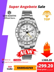 San Martin Upgraded 38.3mm BB GMT Hangzhou 6460 Men Automatic Mechanical Watches Sport Sapphire Luminous Waterproof 100m SN0054
