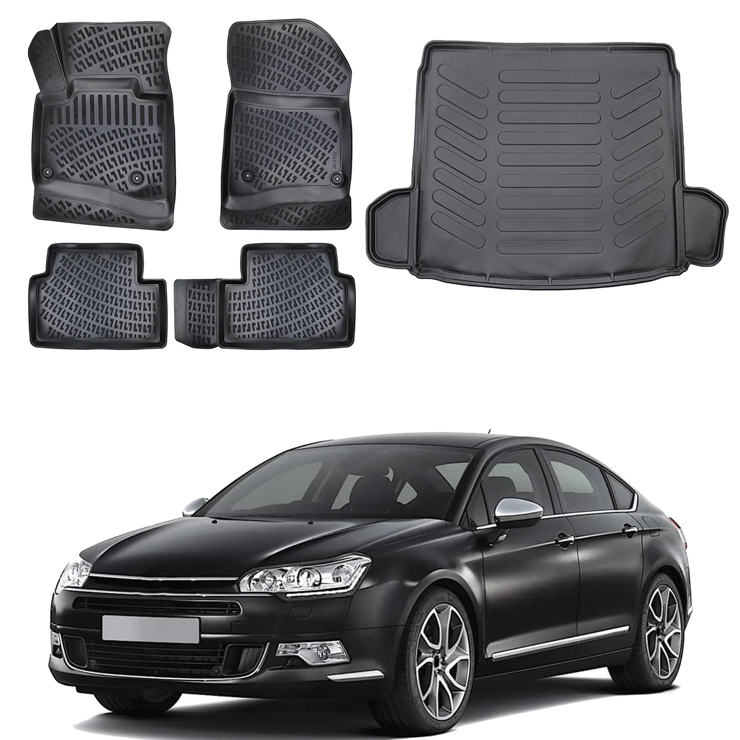 Floor Mats + Cargo Trunk Liner Fits Citroen C5 2008-2024 Set - All Weather Maximum Coverage - Water Resistance