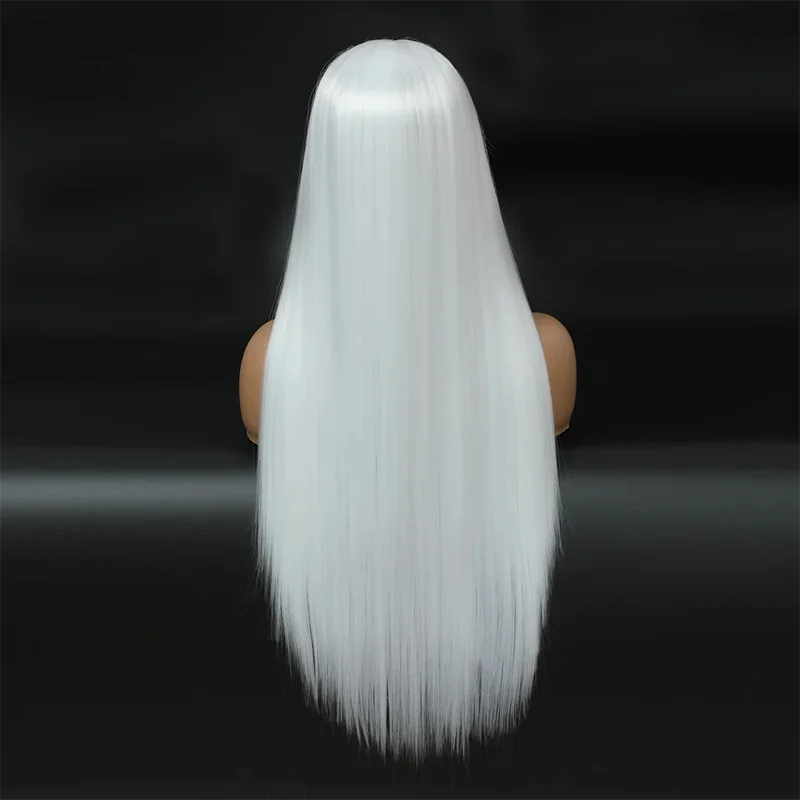 Webster-Perruque Lace Front Synthétique Droite pour Femme, Perruques Blanches, Ligne de Cheveux Naturelle, Partie Libre, Perruque Cosplay Party