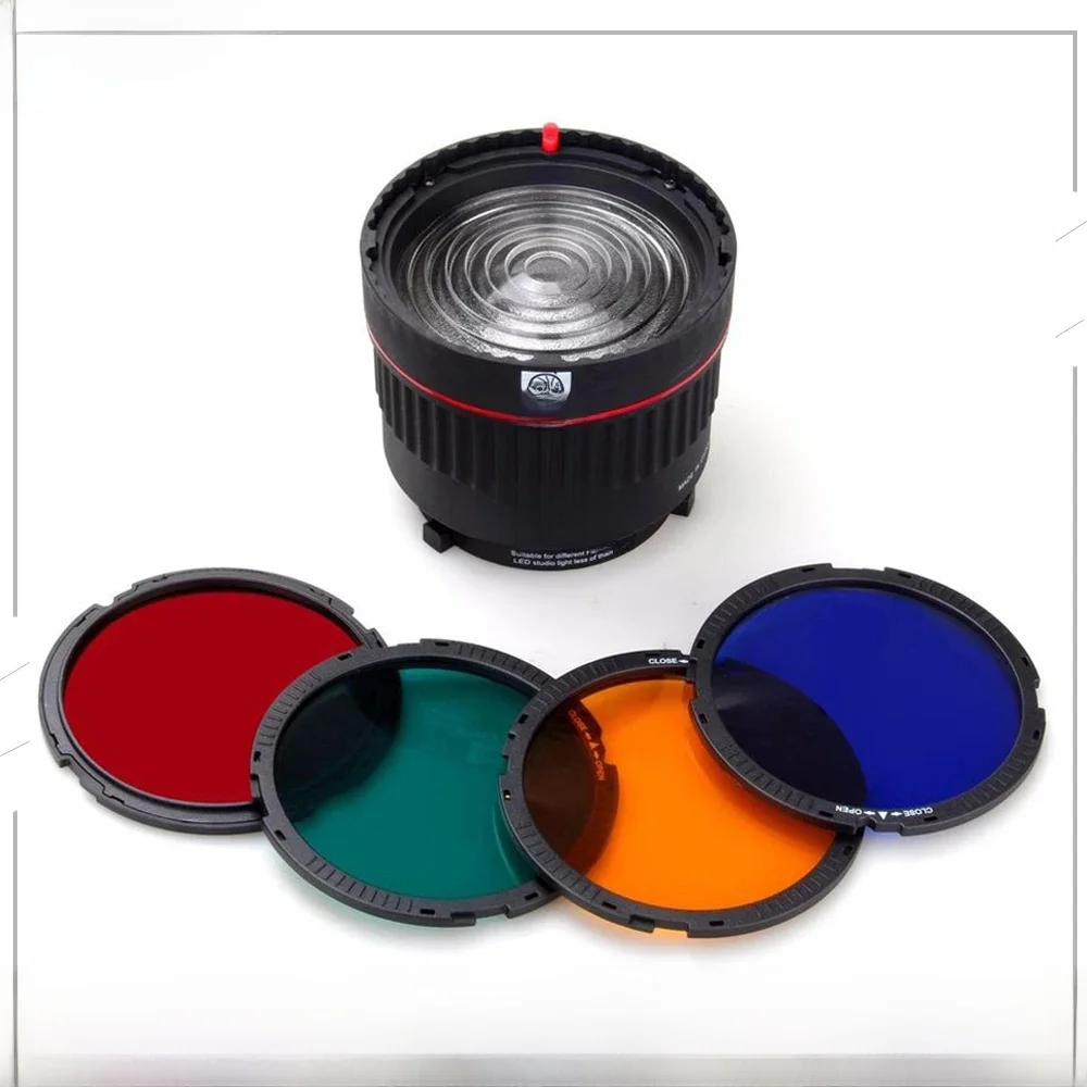 Nanguang NG 10X soczewki skupiające fresnela do lampa błyskowa LED lampa studyjna soczewka skupiająca mocowaniem typu Bowen do lampy błyskowej i Led z 4 filtr kolorów — zdjęcie produktu 6