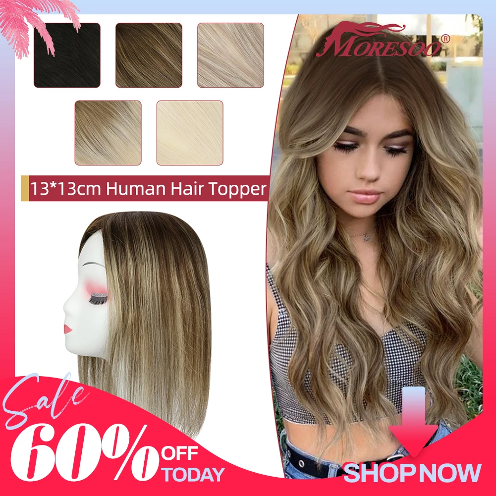 Moresoo em linha reta cabelo humano toppers máquina remy pedaço de cabelo clipe para mulher topper para beleza feito à mão mono base cabelo natural