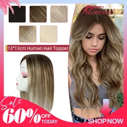 Moresoo-máquina de adornos de cabello humano liso, pieza de cabello Remy con Clip para mujer, adorno para belleza, cabello Base Mono hecho a mano Natural