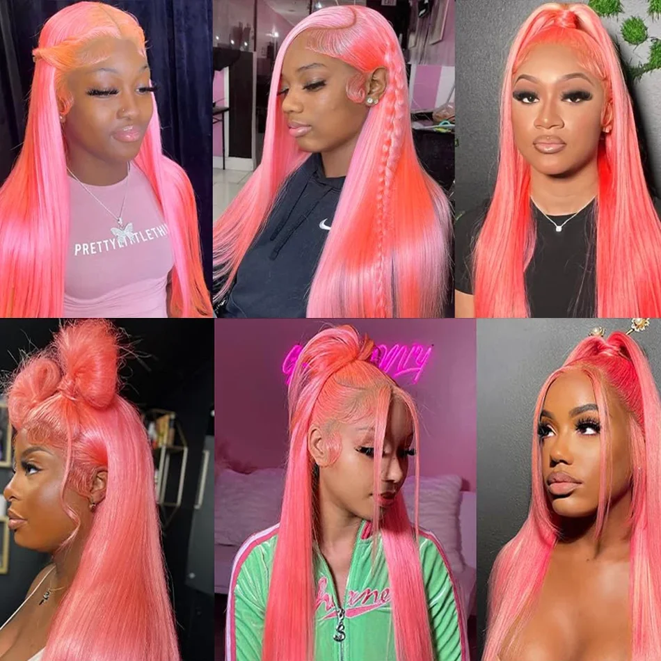 Pink 13x4 Bone Straight Lace Front Wig Human Hair 13x6 HD Lace Frontal Wig for Women Choice Cosplay 30 inch Colored Guleless Wig