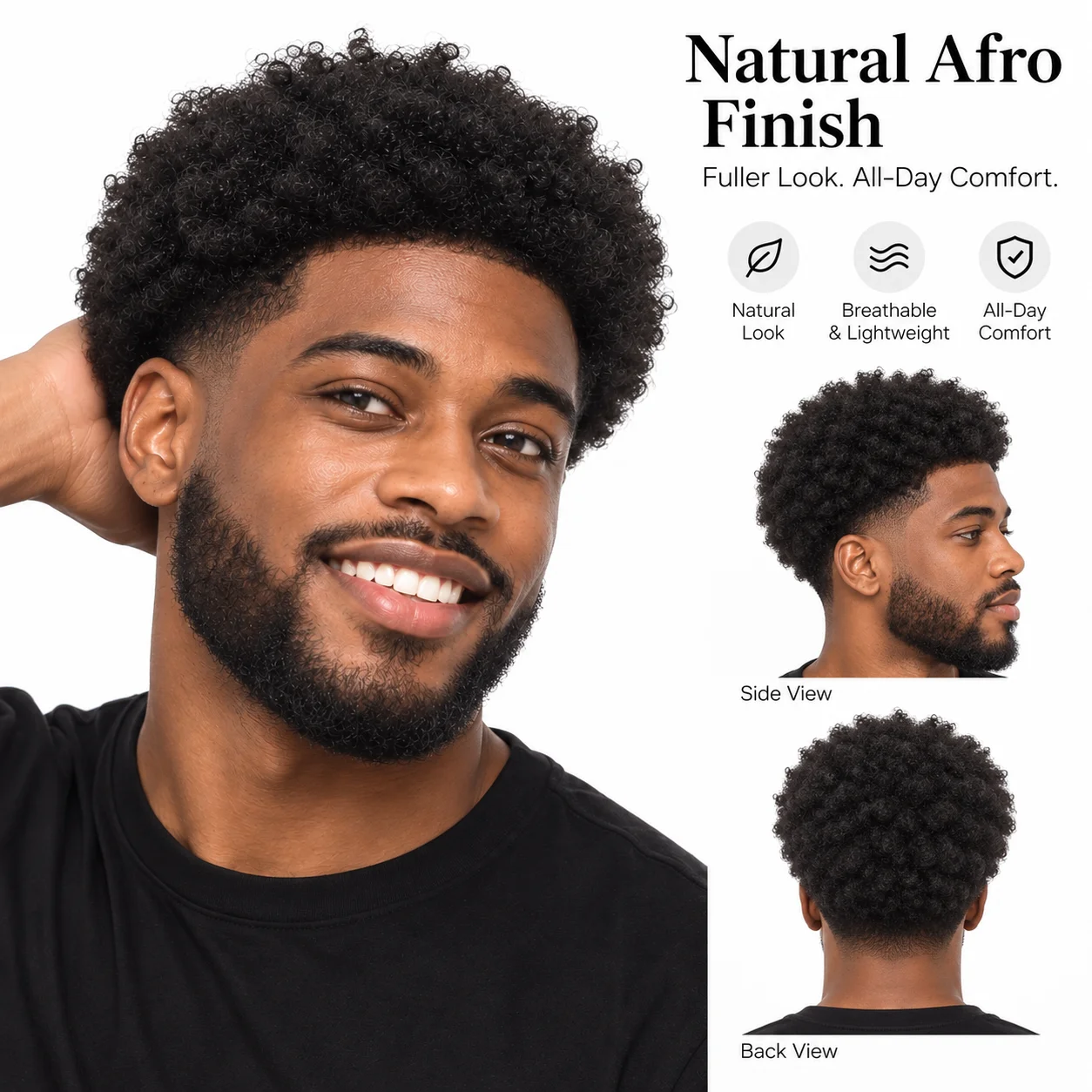 Afro Men’s Human Hair Wig 8x10 Net Base Natural Kinky Curly Hairpiece Full Volume Look for Daily Fashion Styling