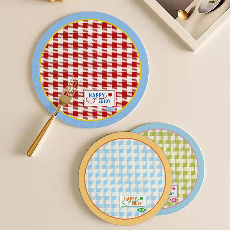 Trendy Color Block Check Print Dining Mat Non-Slip Water Absorbent Drink Coaster Retro Coffee Mug Pad Table Surface Protection