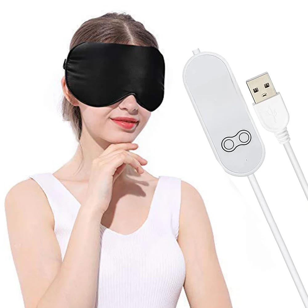 Podgrzewana maska na oczy USB Wielokrotnego użytku Jedwabna maska na oczy USB do masażu oczu do spania Opuchlizna oczu Przeciw ciemnym kółkom Pielęgnacja oczu — zdjęcie 2