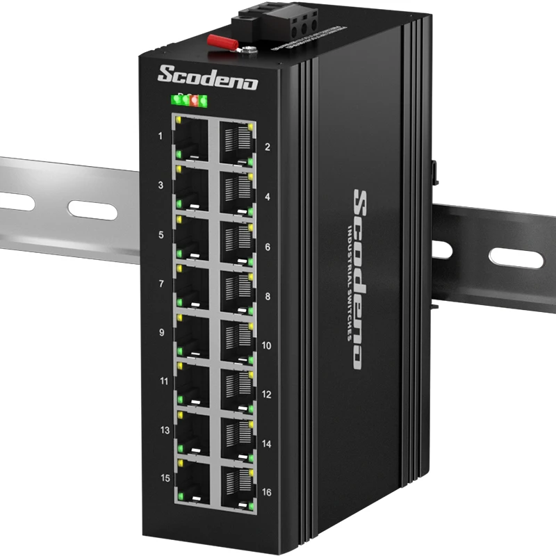 Industrial 16-Port 10/100/1000Mbps Gigabit Unmanaged -40 to 75°C DIN-Rail IP40 MARVELL Solution Ethernet Switch