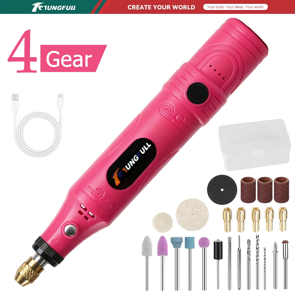 USB Rechargeable Mini Electric Grinder Pen 4-Speed Cordless Rotary Tool Grinding Engraving Polishing Tool for Wood Jewelry Metal