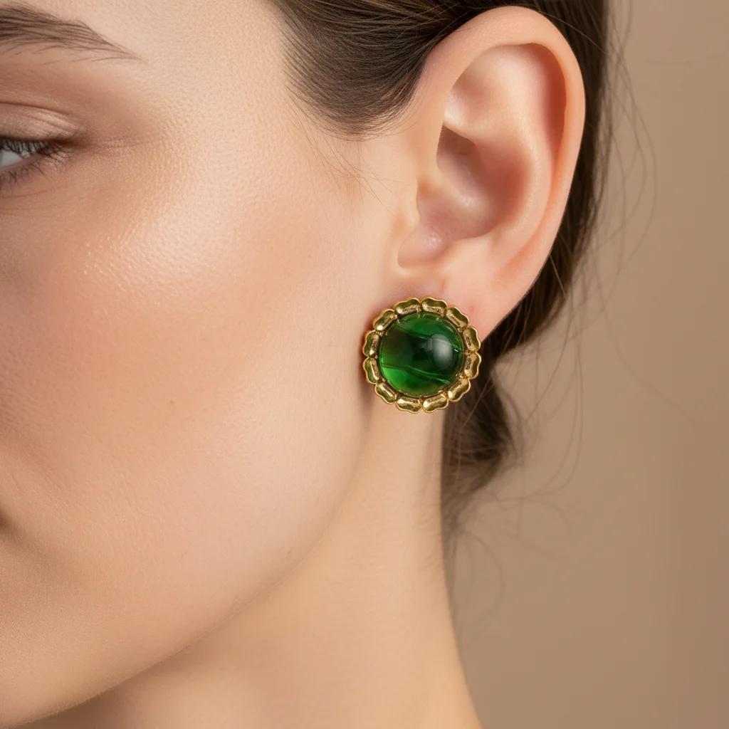 

Elegant Gold Plated Flower Petal Stud Earrings with Faux Pearl, Natural Tiger Eye, or Green Crystal - Fashion Jewelry for Women