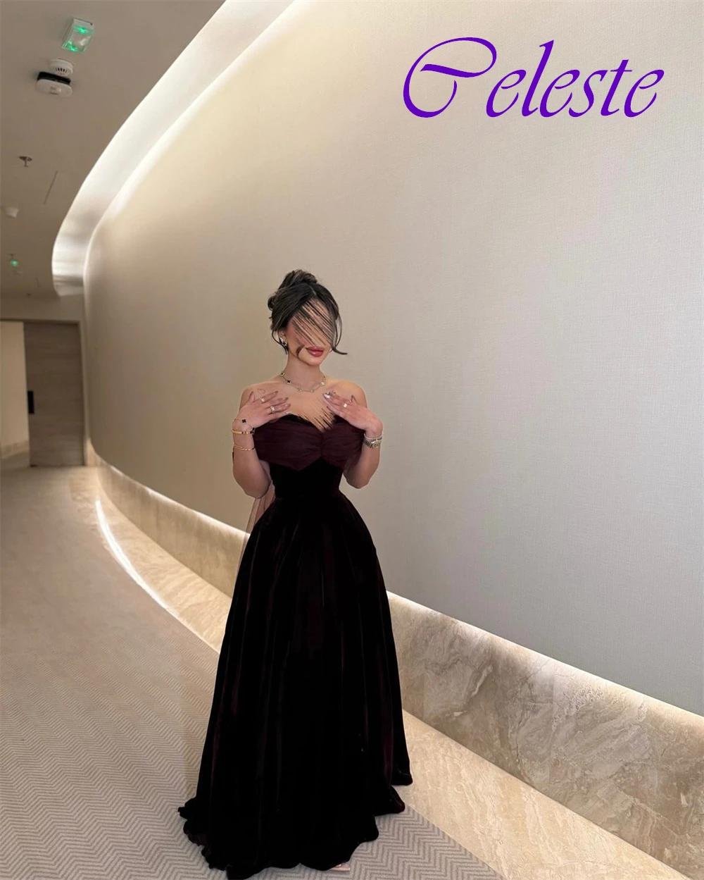 Customized Graceful Velour Strapless A-Line Evening Dress Graceful Off the Shoulder Prom Dresses Sexy Special Occasion Gowns