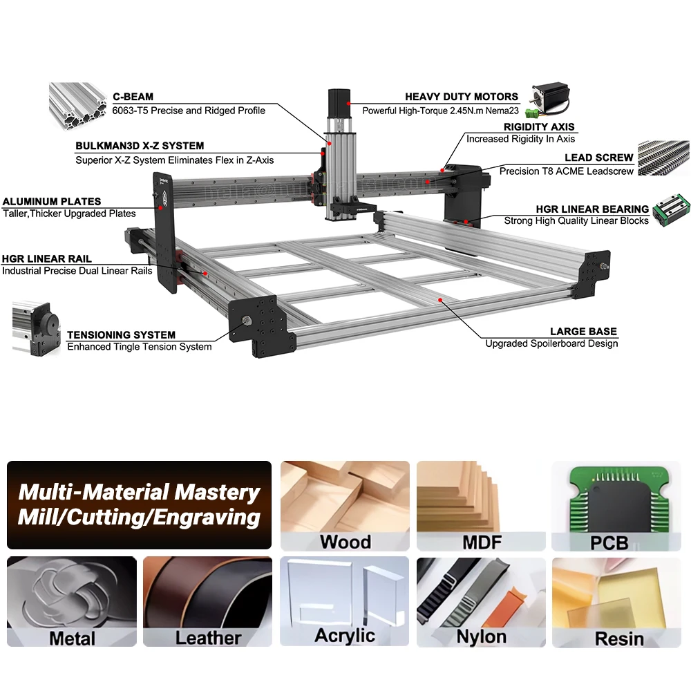 QueenBee PRO CNC Machine Full Kit, Parafuso de chumbo Trilhos lineares, Atualizações 4Axis, CNC Router Gravador, BulkMan3D, 750x1000mm, -20%