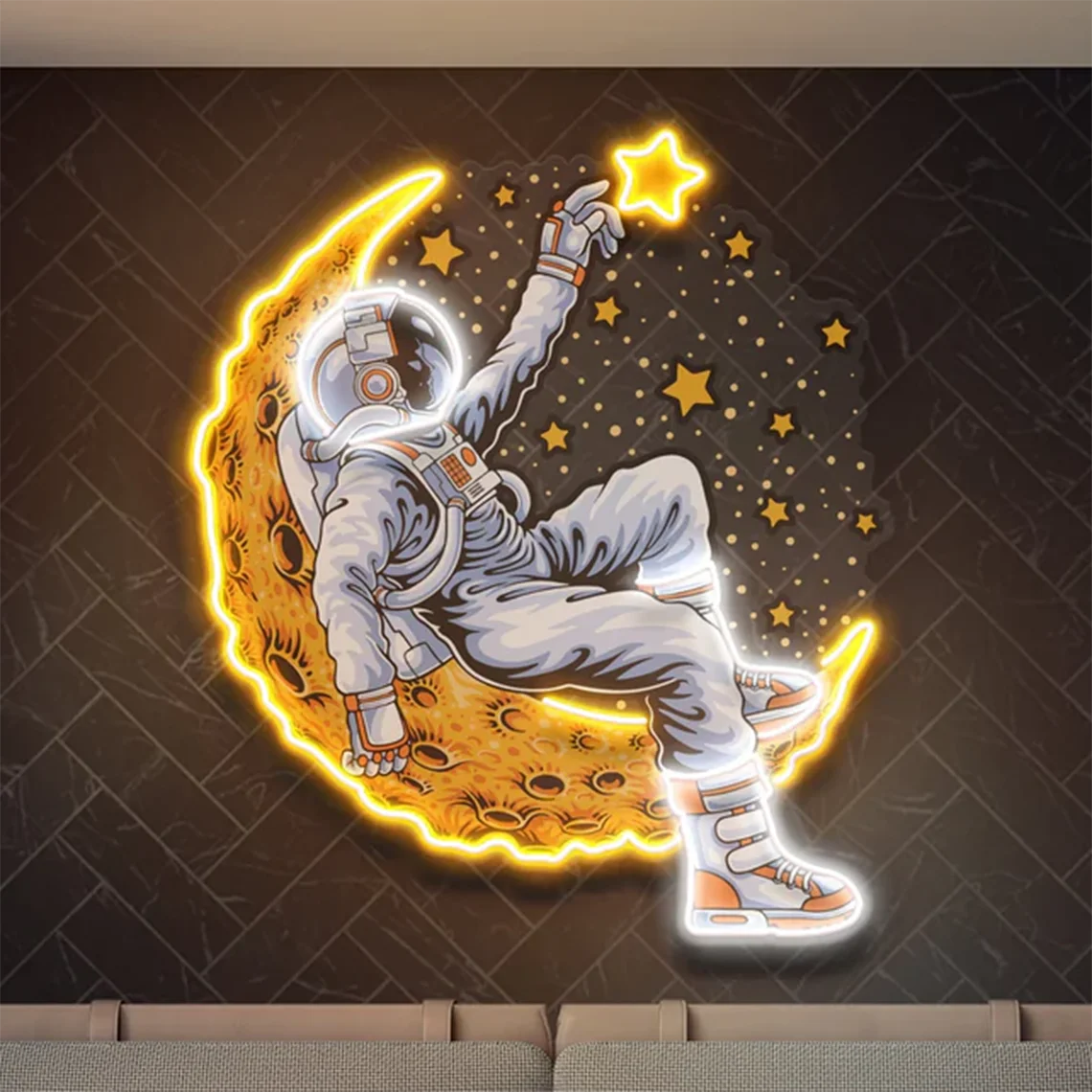 Astronaut Lying on Moon Neon Sign UV Printing Astronaut Acrylic Sign Handmade Space Artwork Led Neon Bar Home Neon Wall Decor