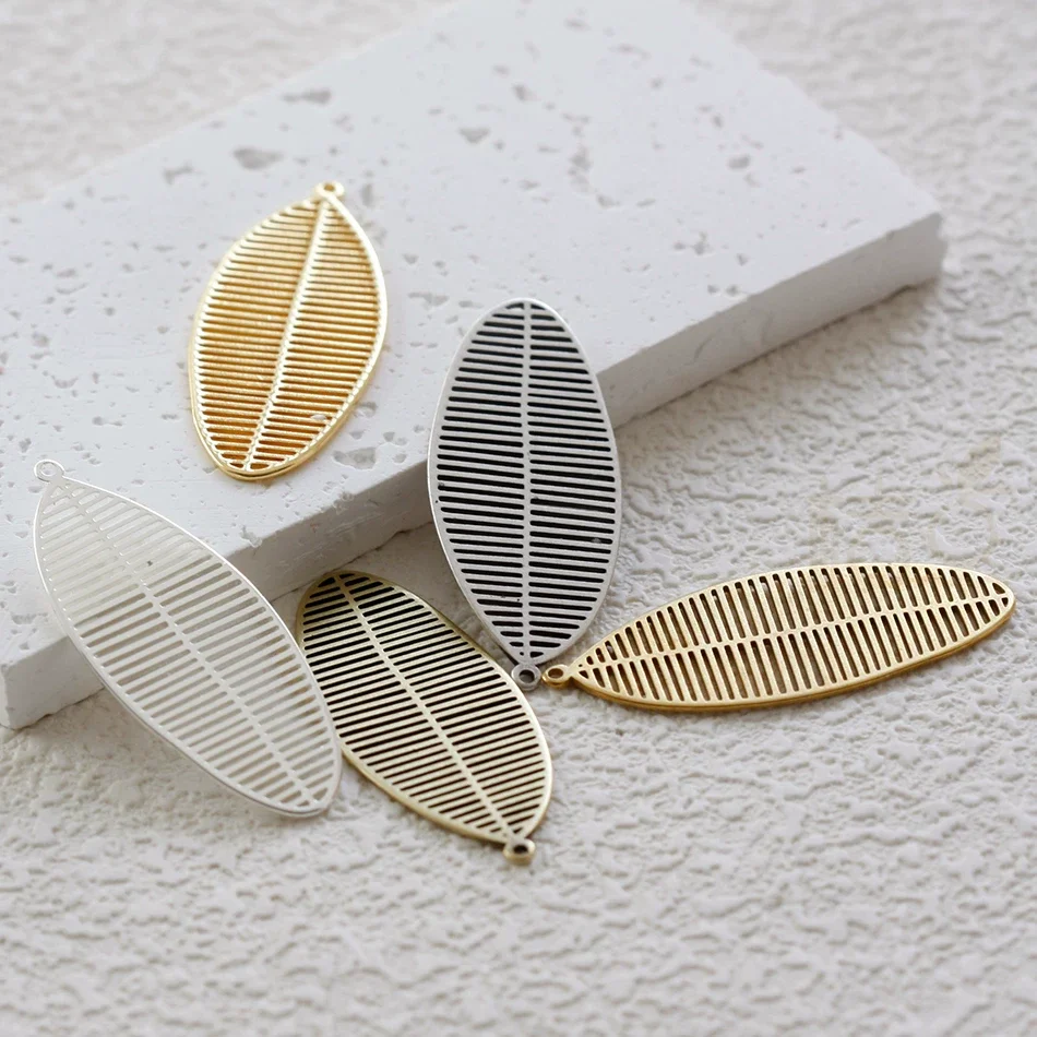 DIY Supply-Premium Plated Laser Cut Solid Brass Charm - Leaf 39.5x16.1mm (4906C-2)