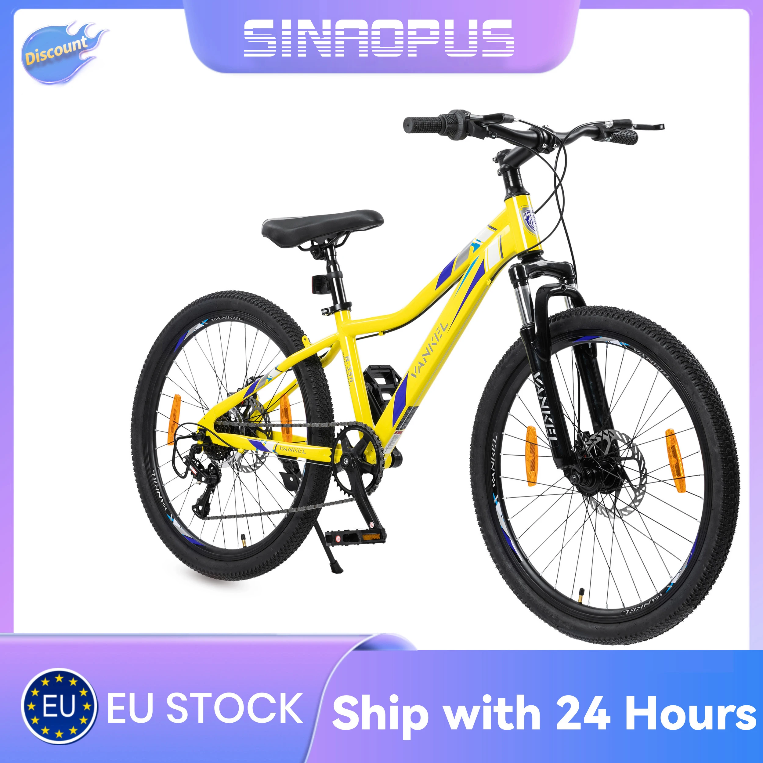 Sinaopus 24-Zoll Kinder-MTB-Fahrrad mit 6-Gang-Schaltung und Scheibenbremsen, höhenverstellbares Mountainbike für Jungen und Mädchen als Geschenk