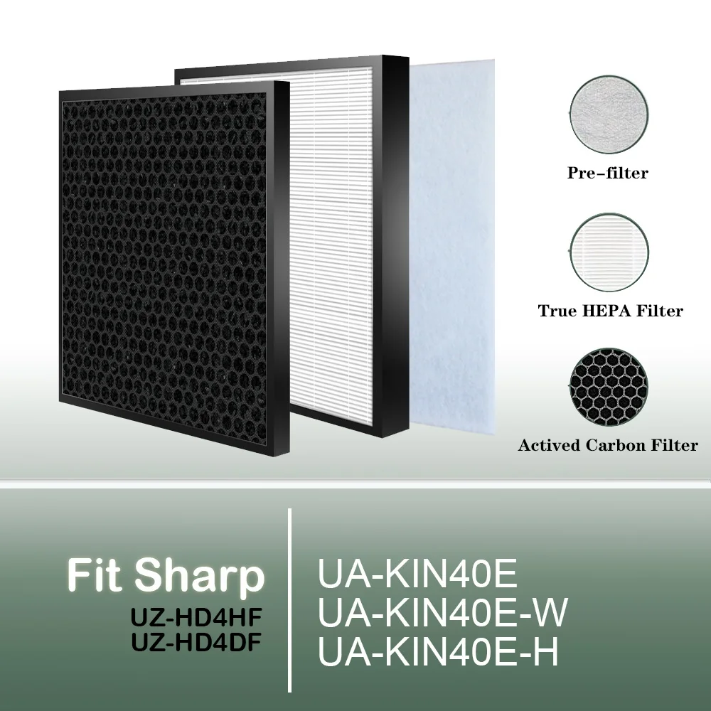 UZ-HD4HF UZ-HD4DF Replacement True HEPA and Carbon Filter for Models UA-KIN40E UA-KIN40E-W UA-KIN40E-H Sharp Air Purifier