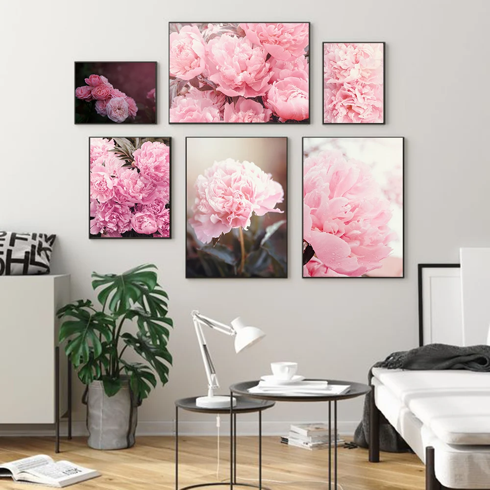 Rose Flowers Nordic Posters and Prints Beatiful Pink Flowers Wall Art Quote Canvas Painting Pictures for Living Room Home Decor