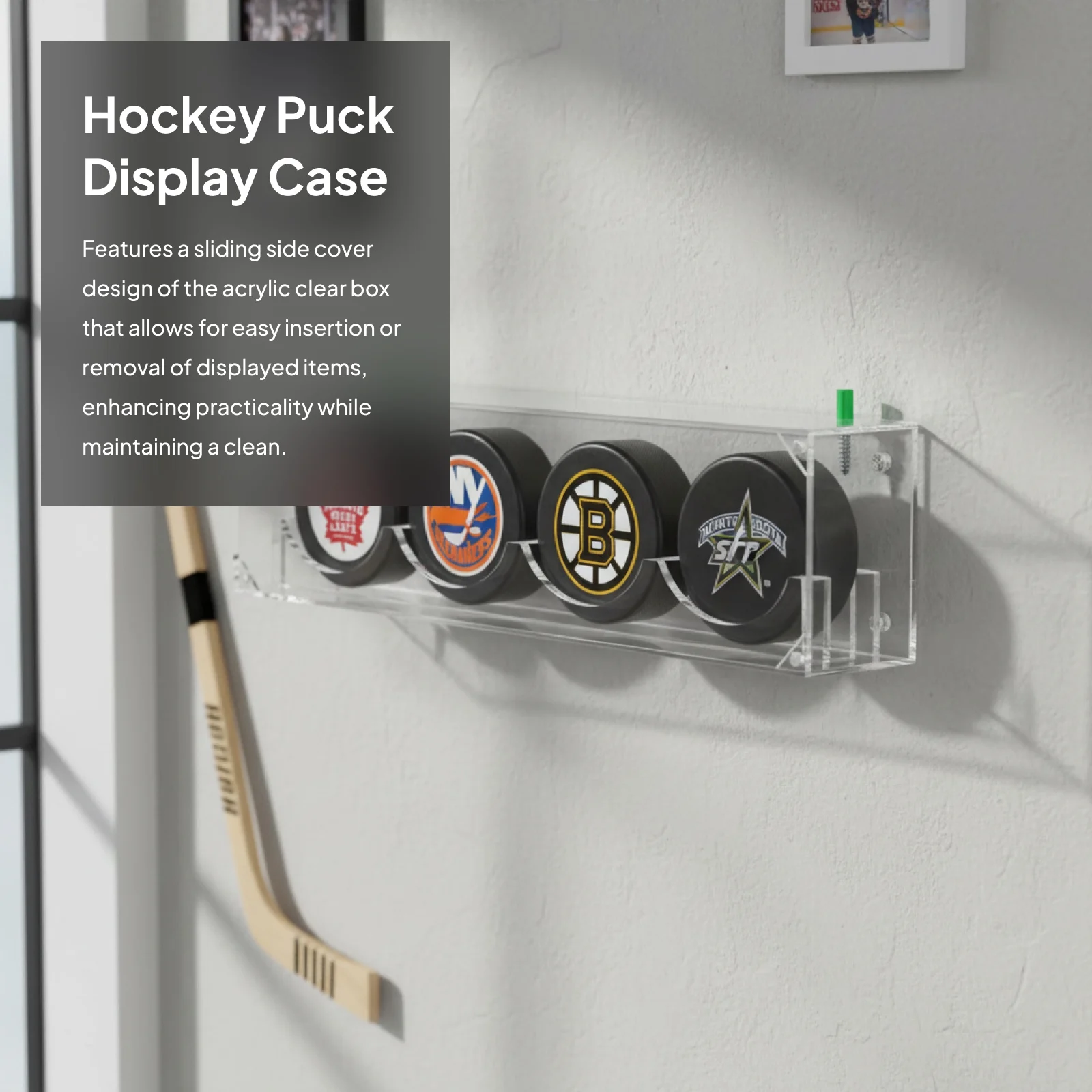 4 Positions Hockey Puck Display Case Holder Sports Wall Mounted Transparent Storage Box for Sports Fan Collection Hockey Puck