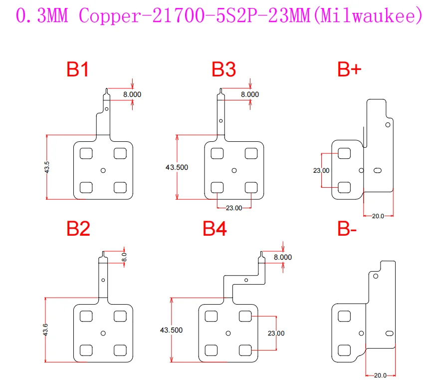 10SET China Manufacturer 21700 5S2P 23MM Distance Battery Copper Busbar For Milwaukee Power Storage Battery Pack