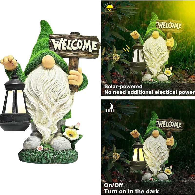 Lampa solarna Gnome Dekoracja przedpokoju ogrodowego Flokowanie Rzemiosło artystyczne Wodoodporna ogrodowa lampa dekoracyjna Gnome na zewnątrz