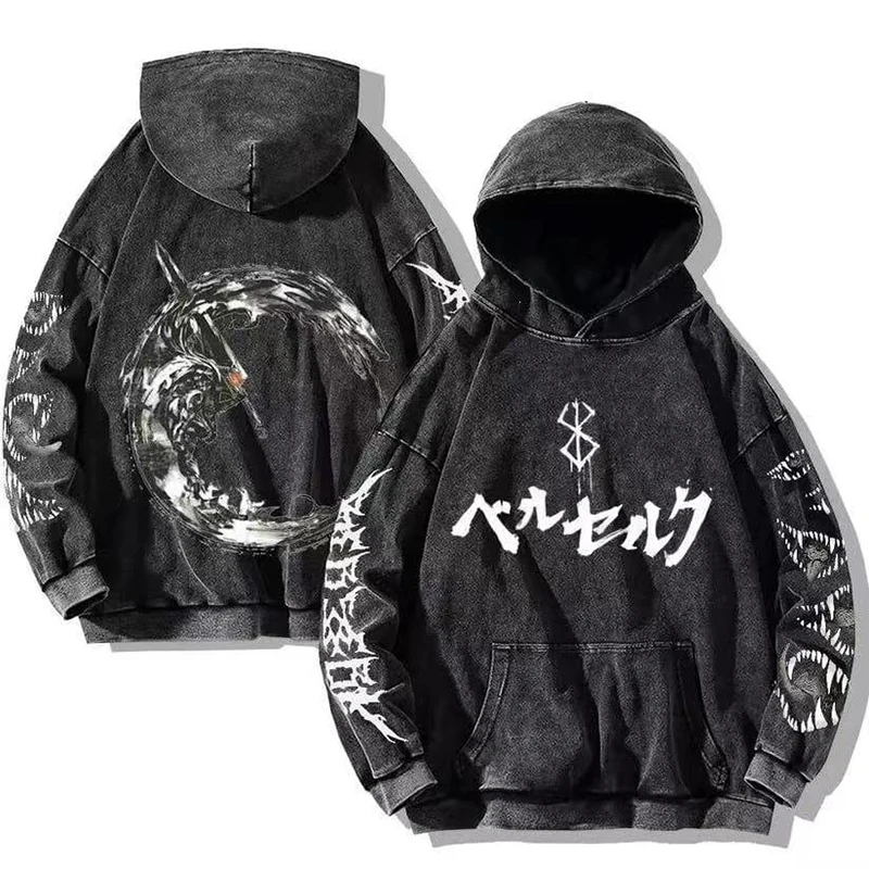 

Men's Washed Hoodie Street Hiphop Vintage Sweater Sweatshirt Anime Graphic Printed Hooded Pullover Cotton Harajuku Washed Hoodie