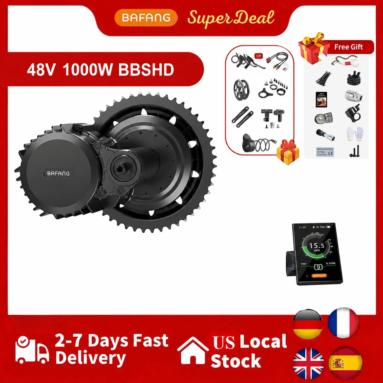 Side Hung Mid Drive Motor Kit - طقم محرك BAFANG UART 48V1000W BBSHD