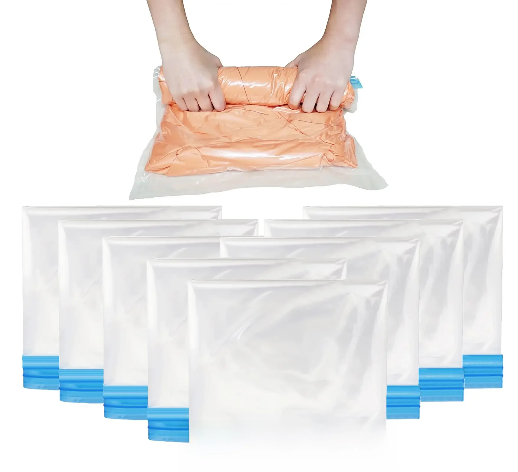 Sacs de Compression enroulables, 8 paquets, sacs de rangement sous vide réutilisables pour organisateur de voyage, gain de place dans la valise, aucune pompe requise