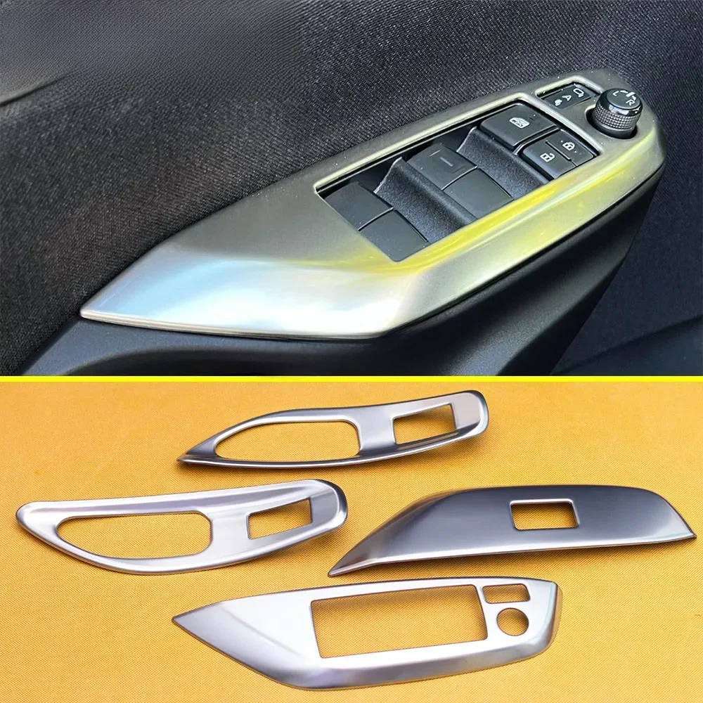 Do Toyota Yaris / Yaris Cross 2020 2021 2022 2023 2024 2025 Wewnętrzny panel przełącznika szyby drzwi Pokrywa wykończenia Stal nierdzewna — zdjęcie 2