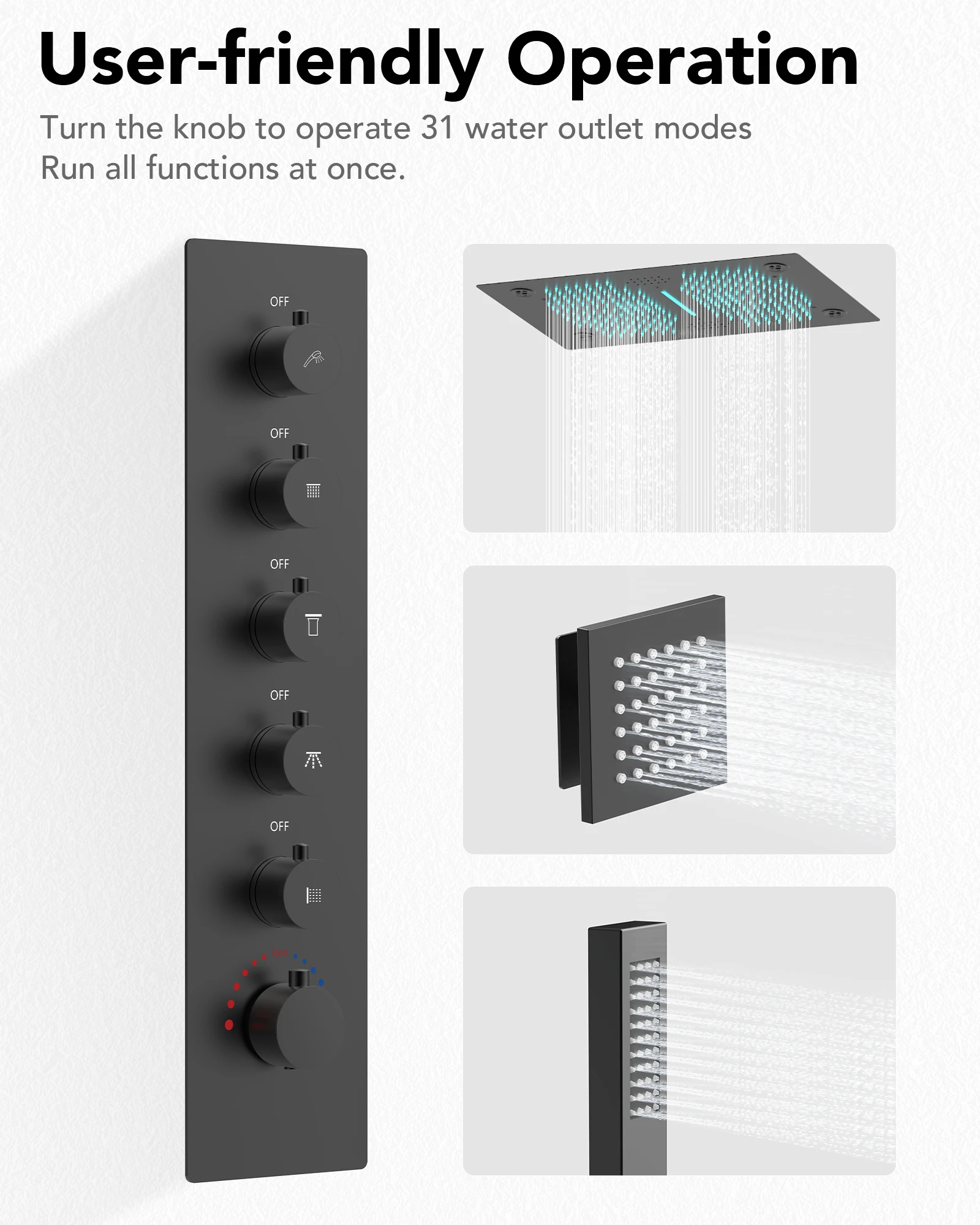 EVERSTEIN-Sistema de ducha de lujo, 28x16 pulgadas Juego de grifo de cabezal de ducha LED y música para baño, ducha de múltiples modos con chorros de mano