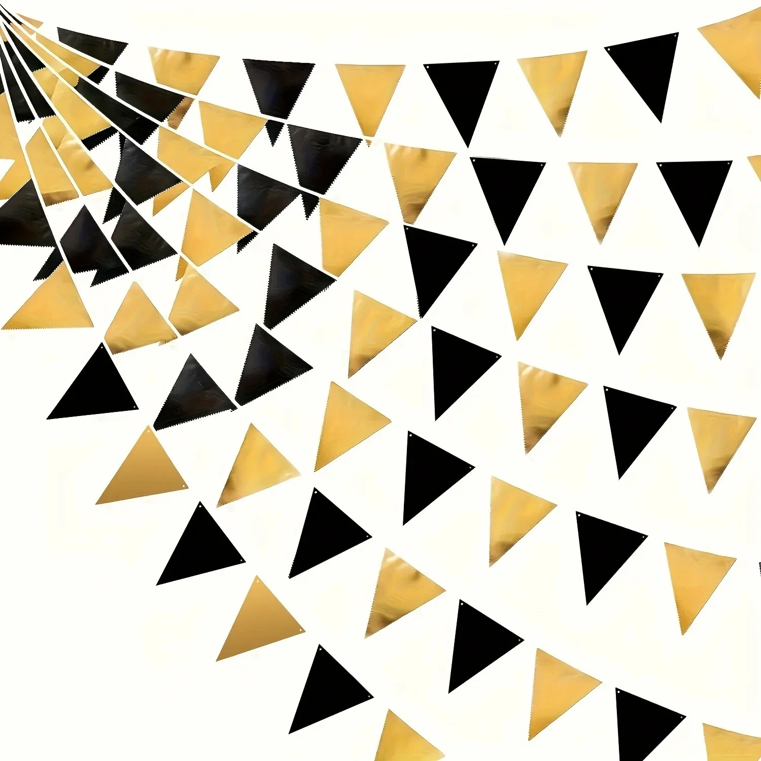 1 set zwart gouden feestdecoratie driehoek wimpel banner vlag slinger verjaardag afstuderen bruiloft verloving feestartikelen - afbeelding 2