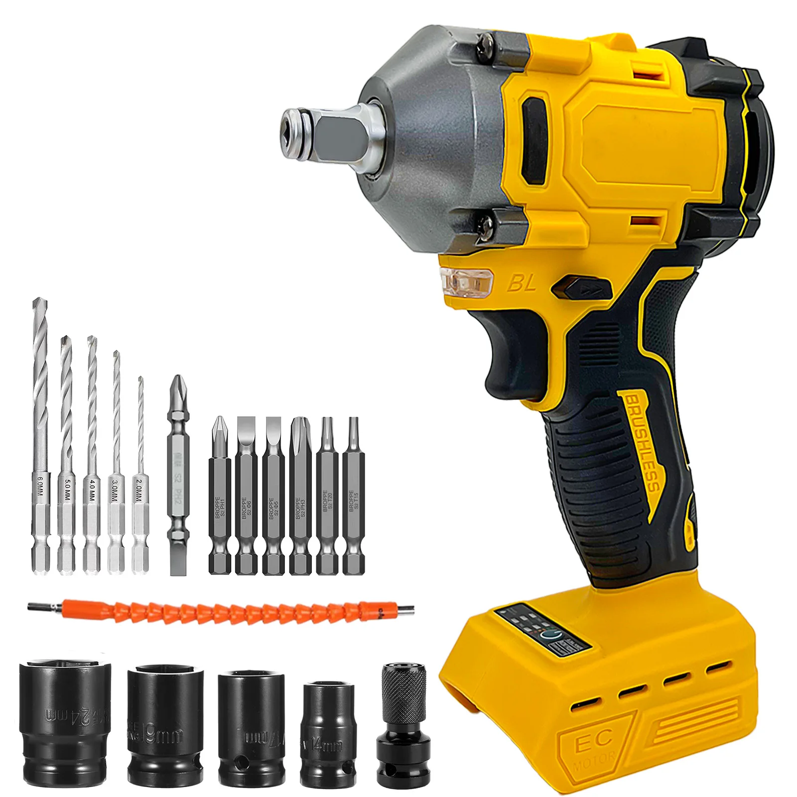 Rotary Impact Wrench Compatible with Dewalt 18V Battery, 5 Sockets,Variable Speeds for Home and Car Repair-Battery not included