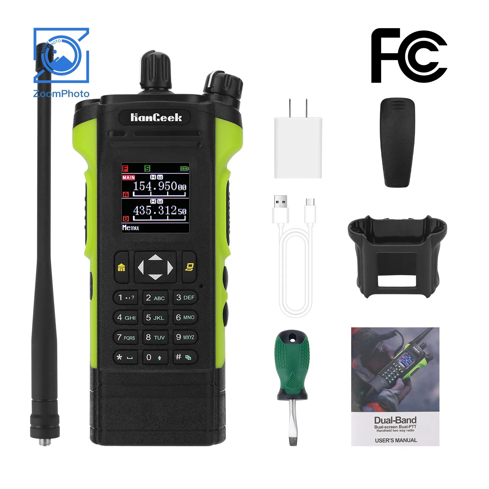 HAMGEEK APX-8000 12W Dual Band Radio VHF UHF Handheld Transceiver Dual PTT w/ Handheld Microphone