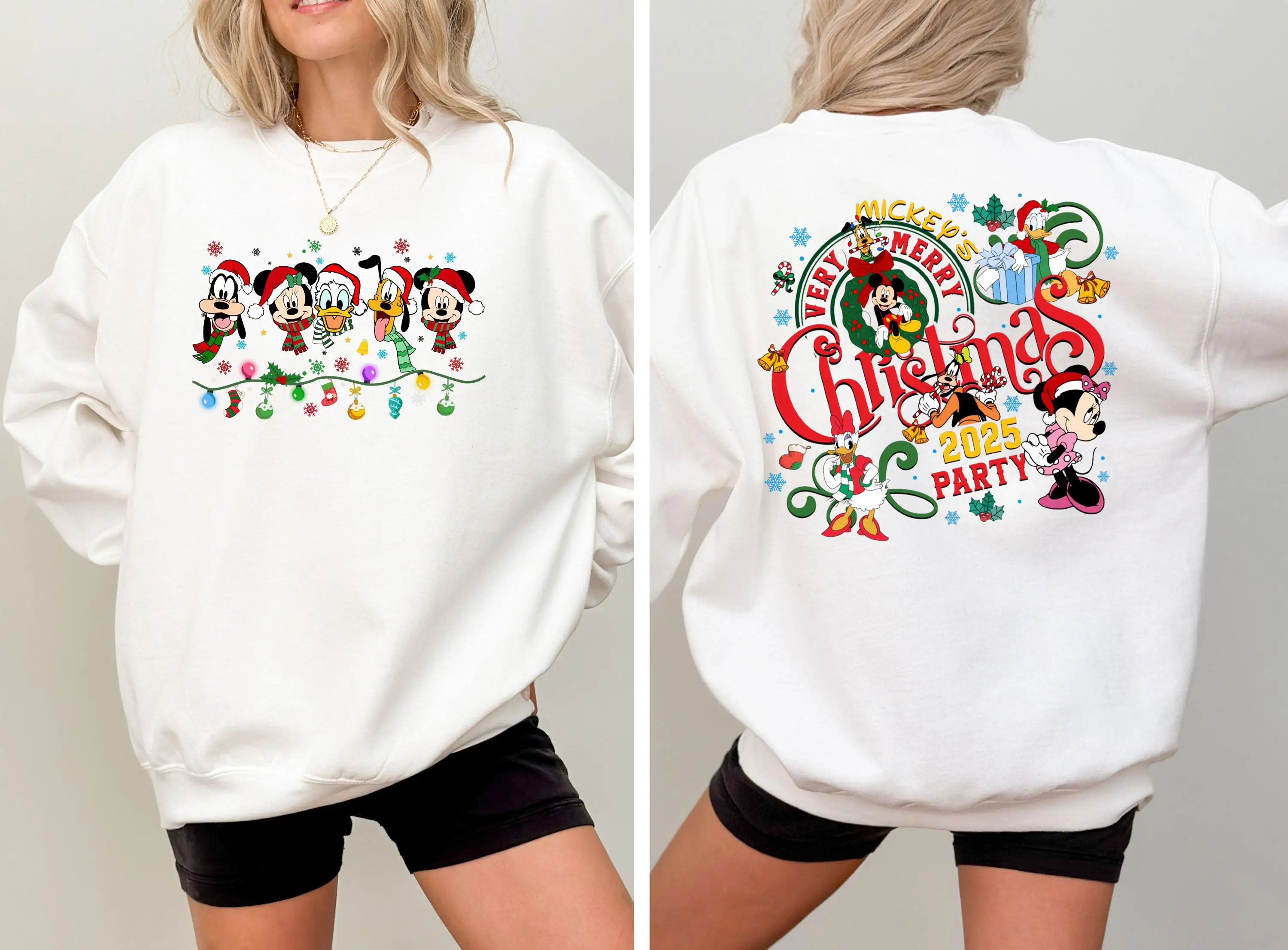 2024 Disney Cartoon Womens Pullover Fall Winter Christmas Cotton Printed Long Sleeve Shirt Trendy Street Casual Tops Sweatshirt