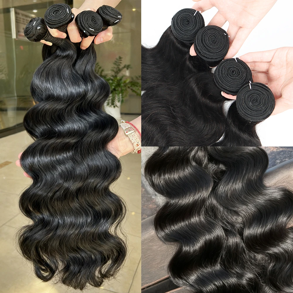 12A 100% Human Hair Bundles Body Wave Bundles Human Hair 30 40 Inch Hair Weave Natural Black Raw Human Hair Extensions Weaving
