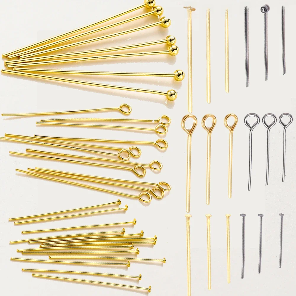 100 teile/los 14K 18K Gold Überzogene 16-50mm Kugelkopf Pins DIY Schmuck Machen Erkenntnisse Messing Metall Flachkopf Auge Kopf Pins Liefert