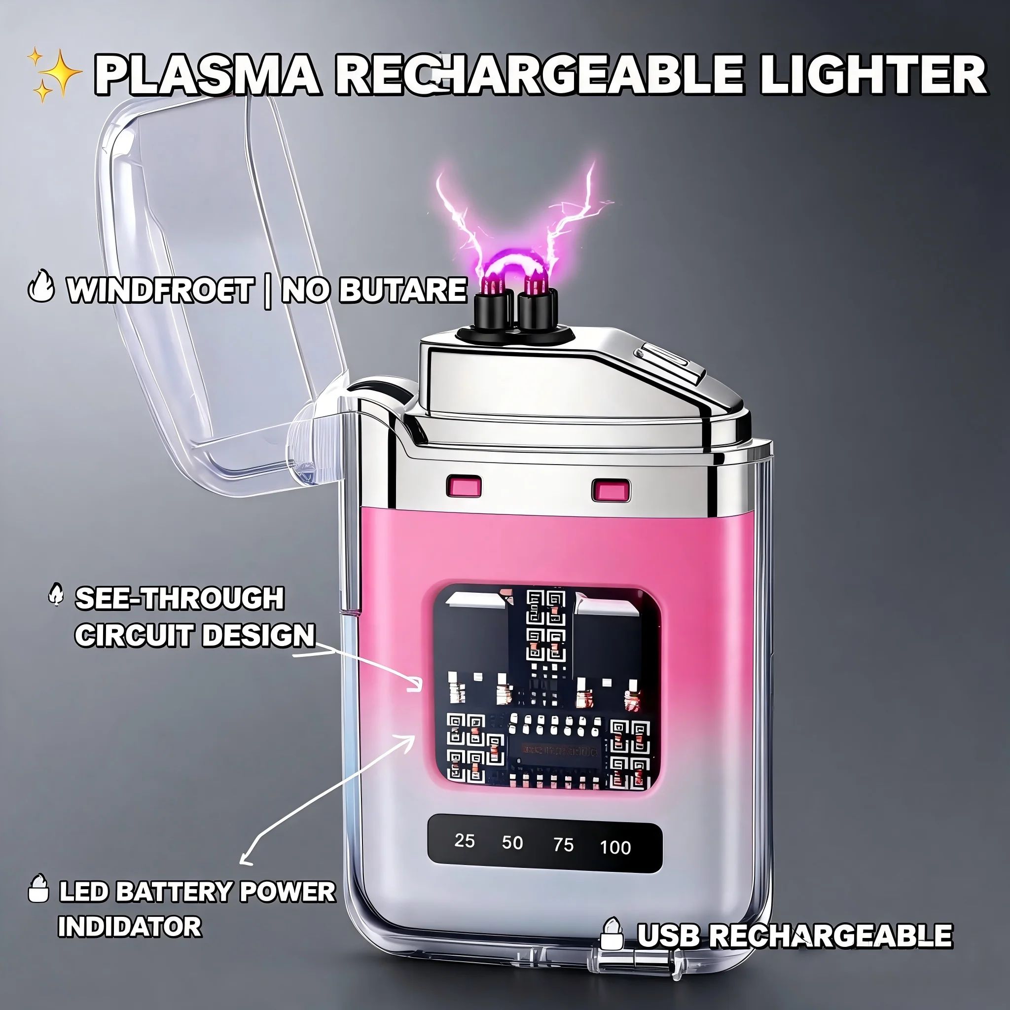 Rechargeable Pulse Arc Lighter Windproof Waterproof Transparent Gradient Shell Cool Electronic Lighter Perfect Gift for Men image 3