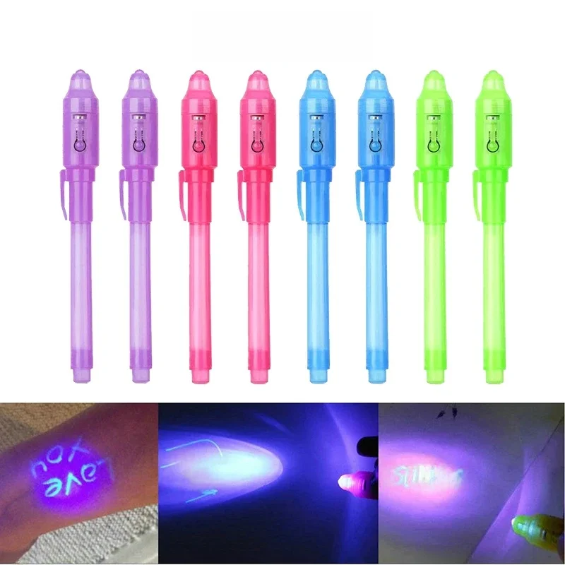 100 stücke Leucht Licht Stift Magie Lila 2 In 1 UV Schwarz Licht Combo Zeichnung Unsichtbare Tinte Stift Lernen Bildung spielzeug Für Kind