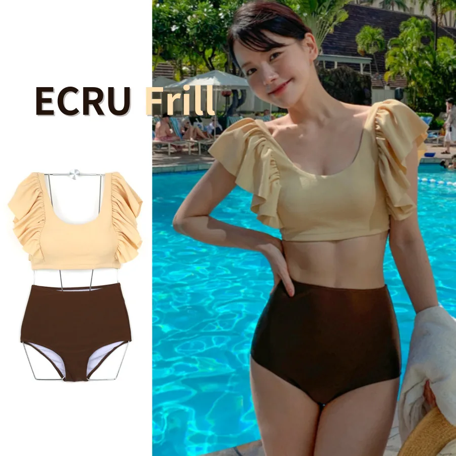 [Secret One] 2024 New Crewe Bay Ruble Ruff high-Waist Bikinis Swimming suits Hocanus swimsuit